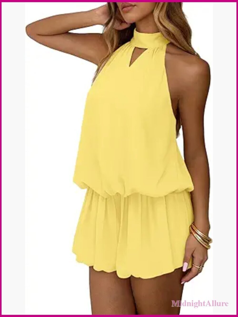 Chiffon Halter Drop Waist Mini Dress Bubble Hem Pull On